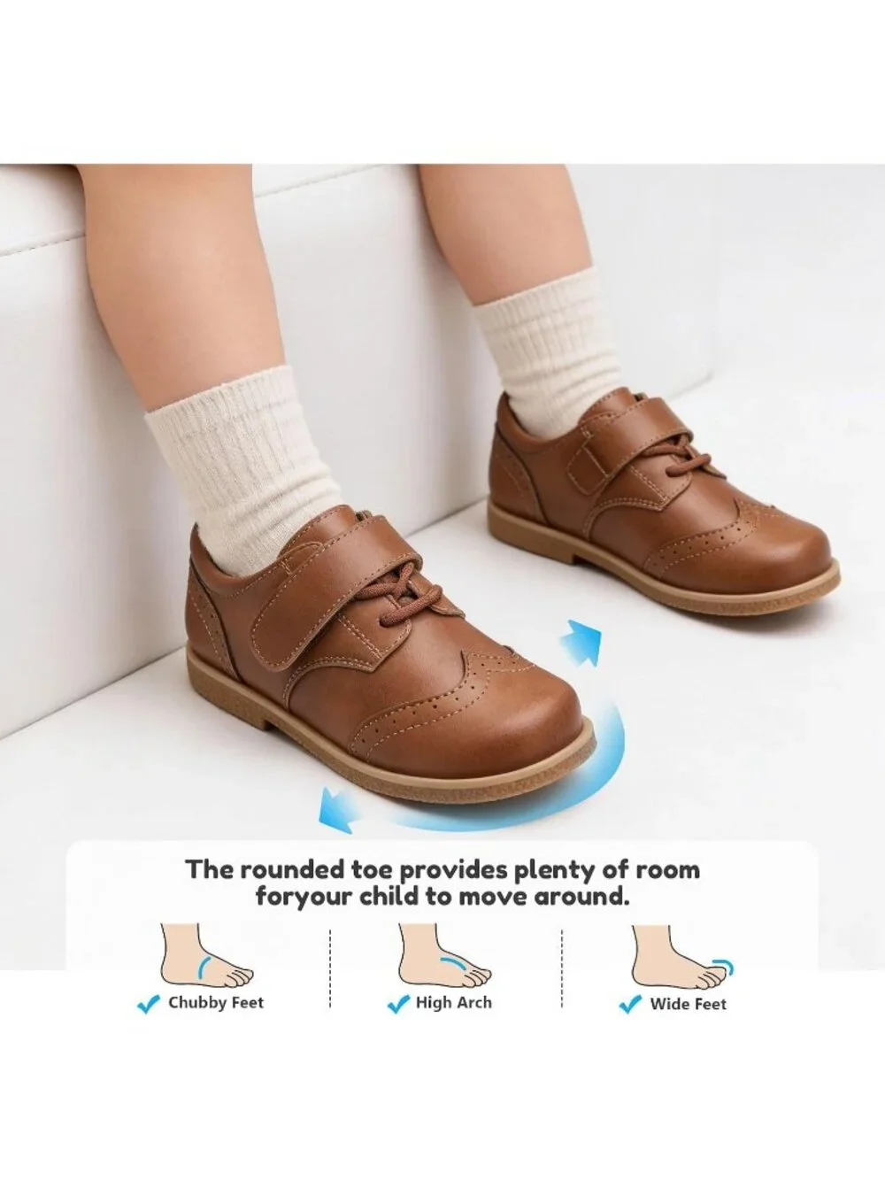 Kid's Brown Leather Little Kid Non-Slip Comfort School Loafer Oxfords Dress Shoe